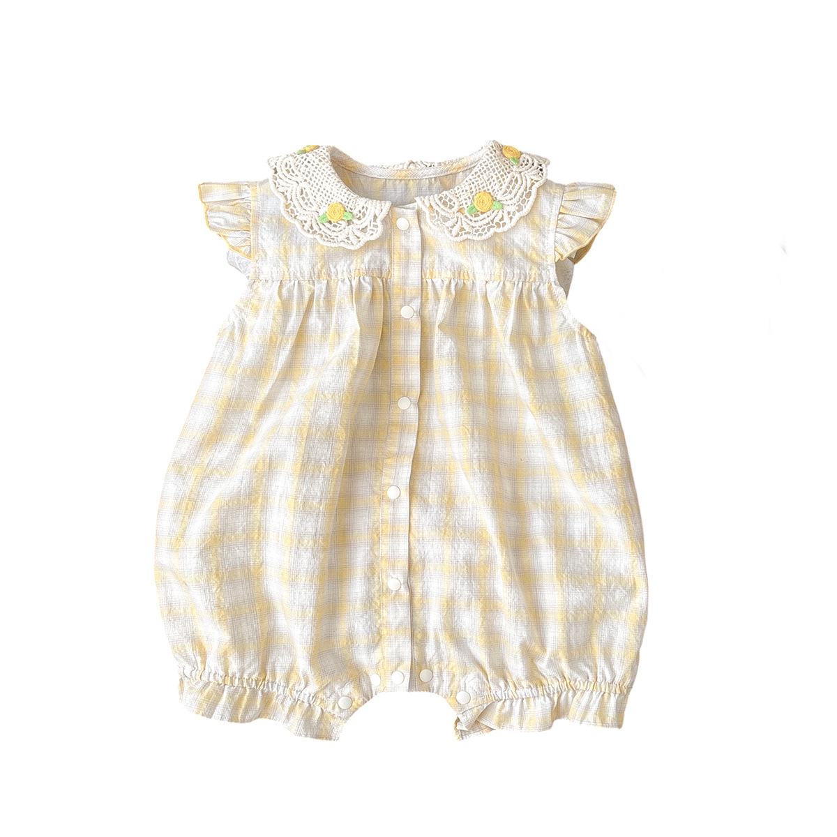 Short Sleeve Romper, Sweet Lace Peter Pan Collar Bodysuit for Toddlers