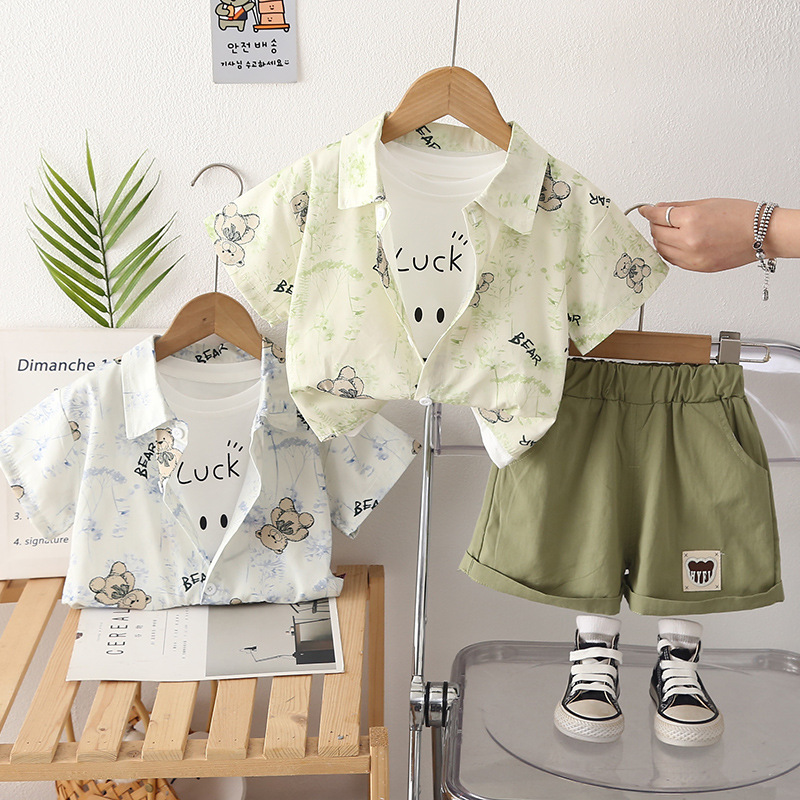 Children's boys summer shirt short sleeved three piece set