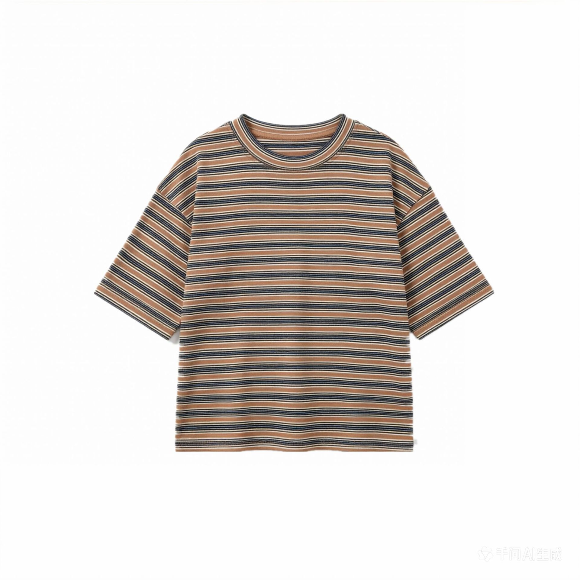 Children's striped T-shirt round neck loose shoulder half sleeved top