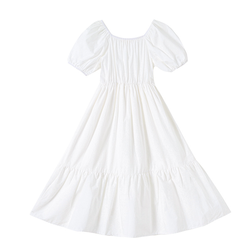 Short Sleeve Long Dress for Girls, Mid to Large Children's Dress