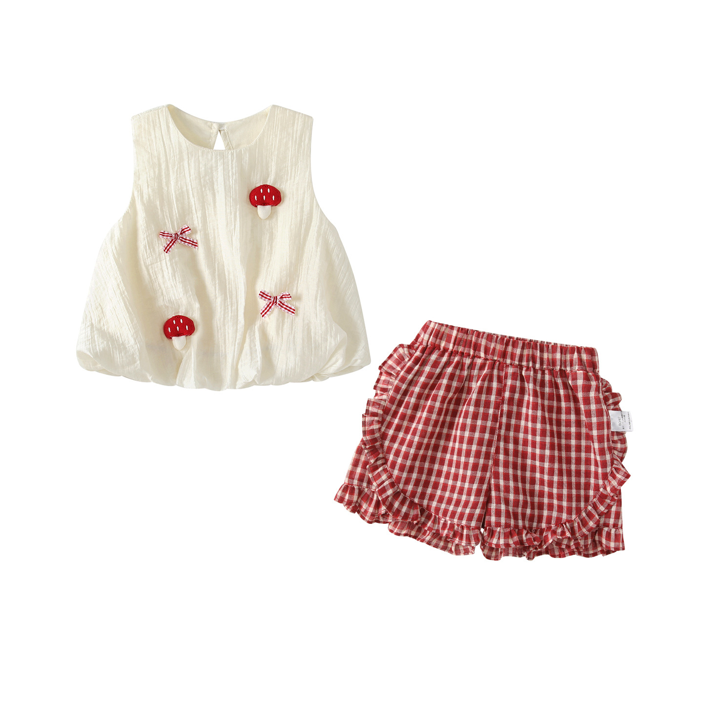 Round neck sleeveless top checkered shorts set