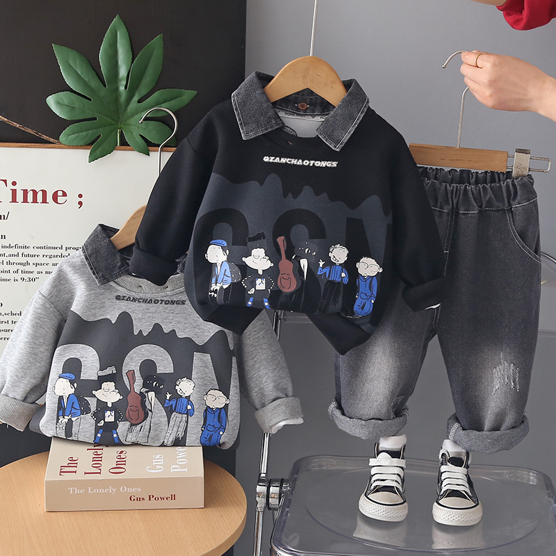 Spring and Autumn Baby Casual Collar Long Sleeve Two Piece Set