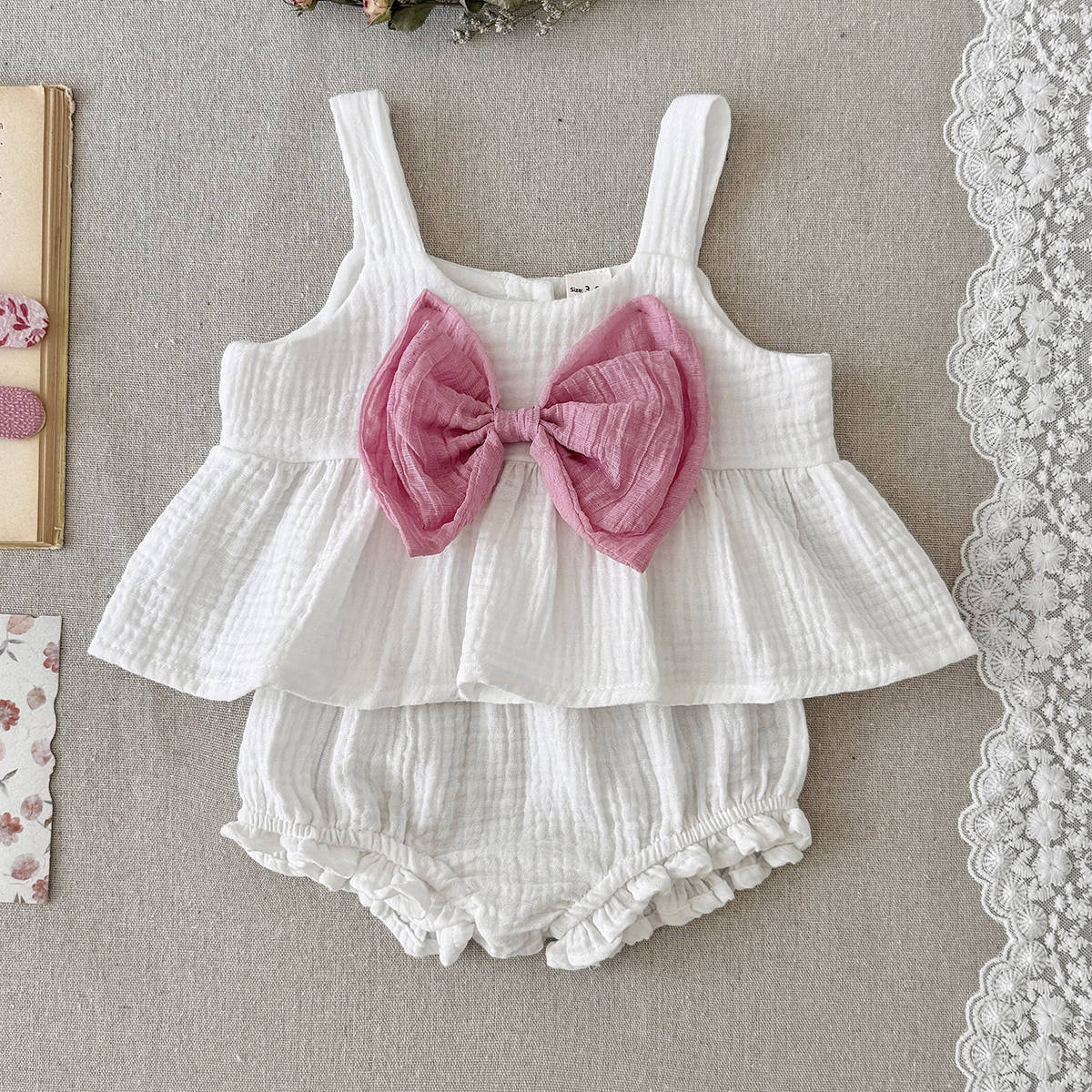 Bow strap two-piece cute summer outfit