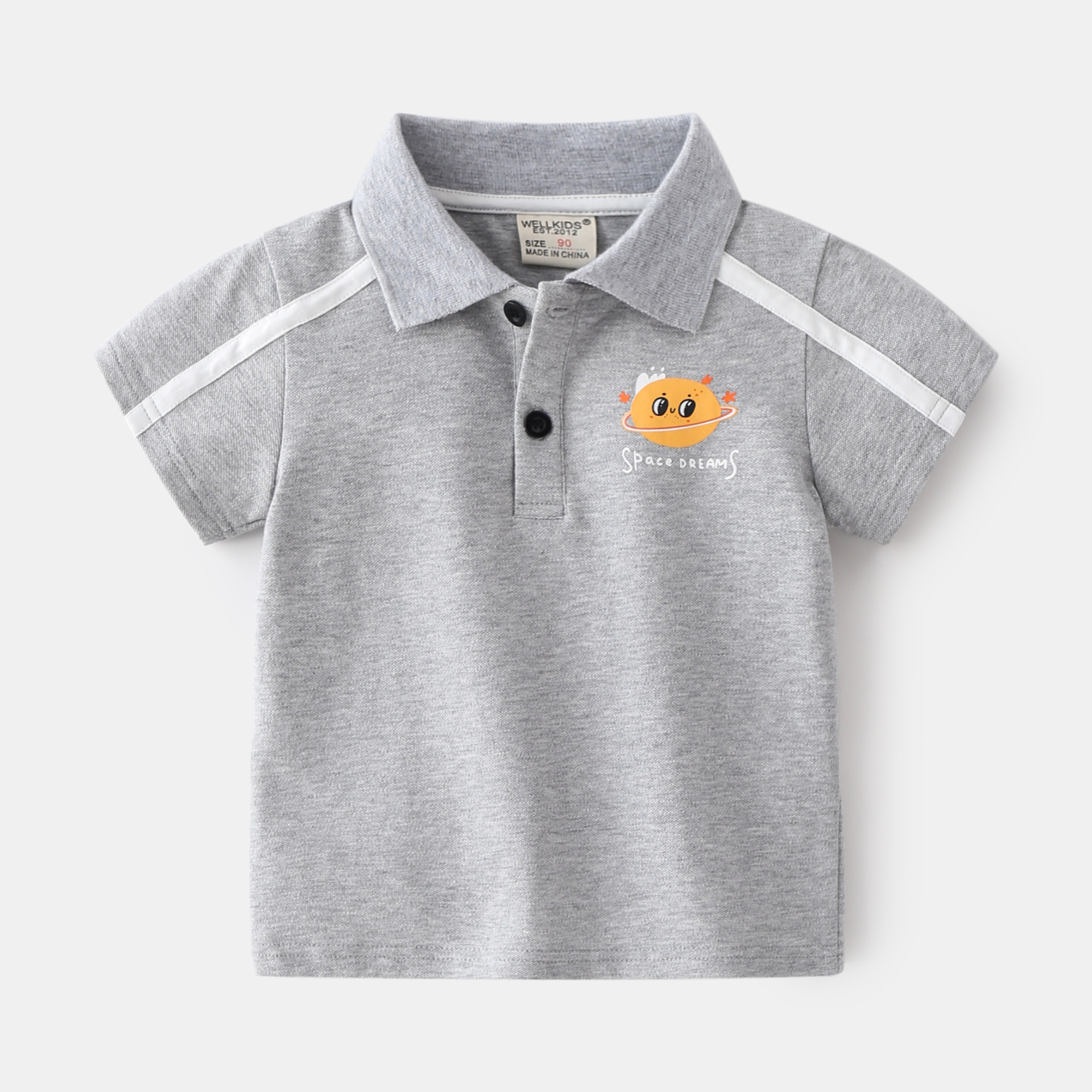 Short Sleeve Polo Shirt, Cute Cartoon Embroidery Turn-Down Collar Top Smile Casual T-Shirt