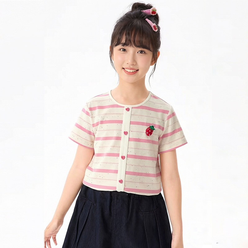 Girls' striped short sleeved T-shirt