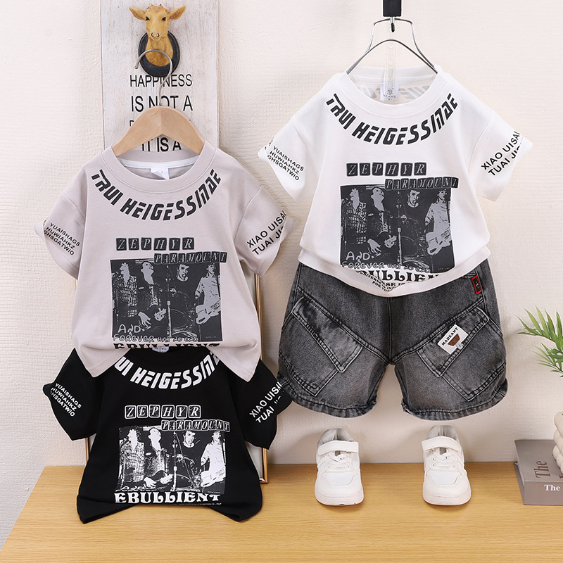 Children's summer clothes round neck T-shirt two-piece set