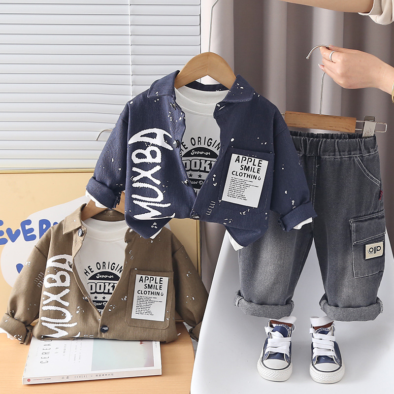 Long sleeved shirt three piece set for spring and autumn styles