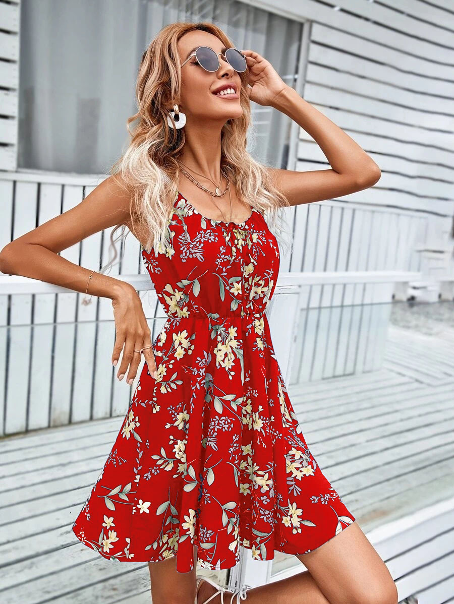 Women's floral midi dress full length view