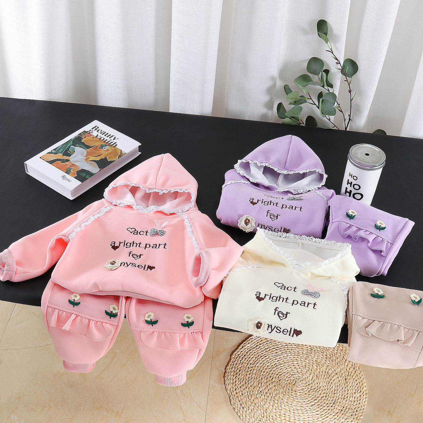 Baby casual autumn outfit hooded long sleeved hoodie two-piece set