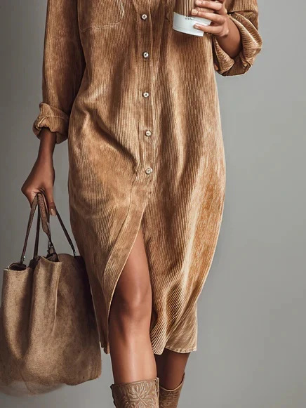 Women's corduroy long sleeve shirt dress product overview and packaging