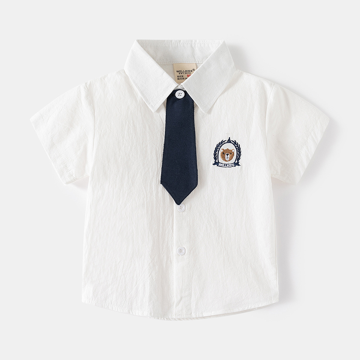 Boy's Short Sleeve Shirt Korean Style Baby Tie Embroidered Stylish Dress Shirt Trendy