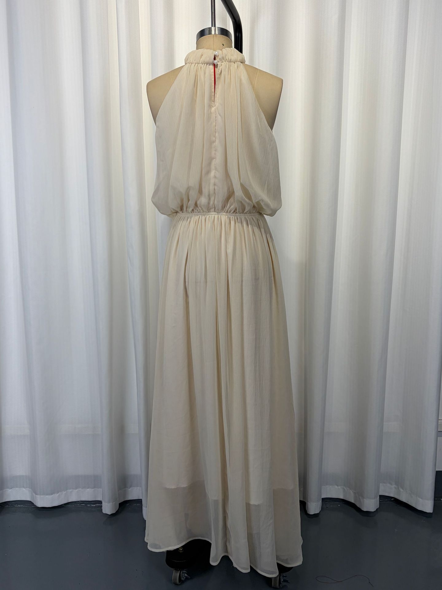 Beige halter sleeveless maxi dress – boho fairy long dress for beach resort