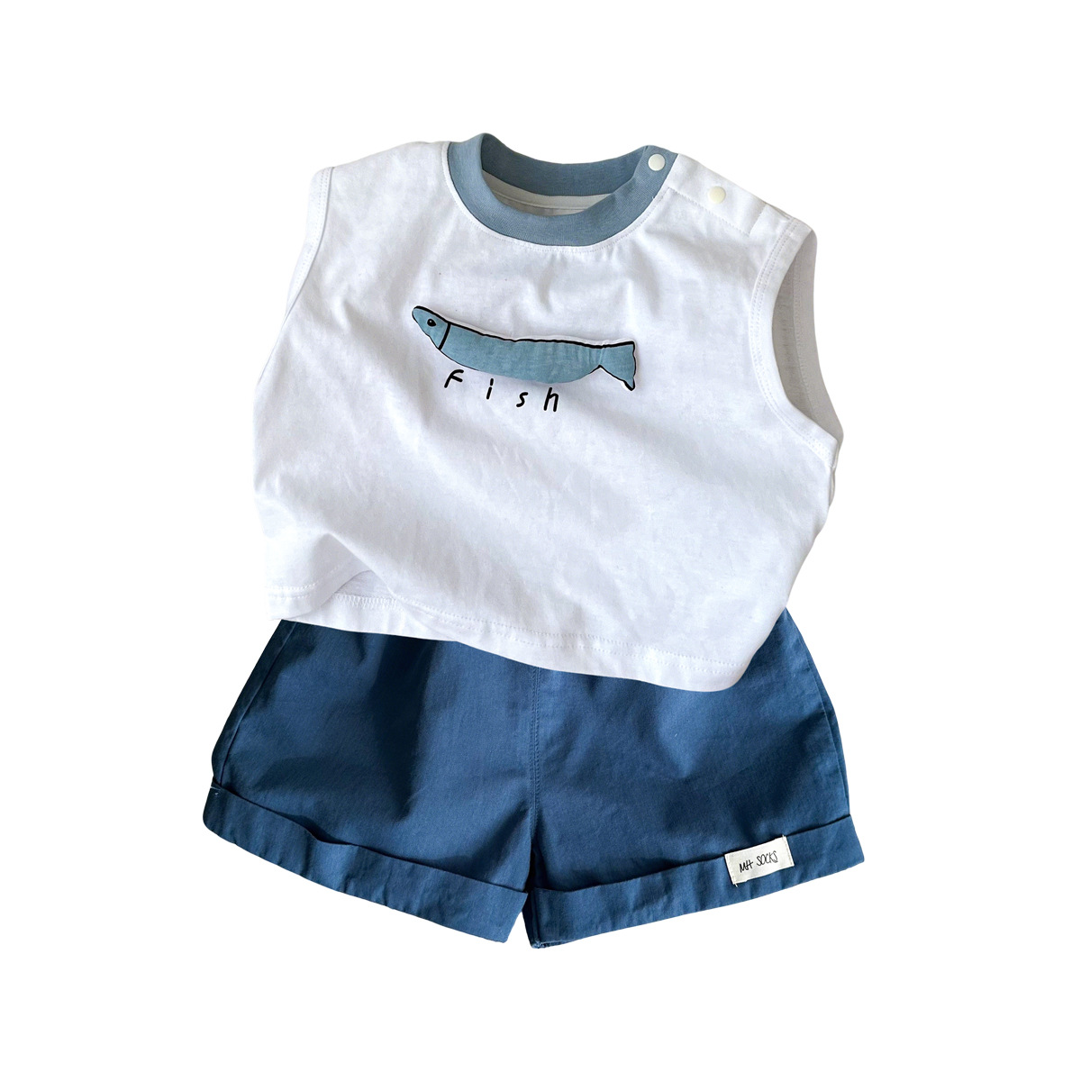 White-Enhancing Fish Tank Top Shorts Two-Piece Outfit Trendy Boy Clothing