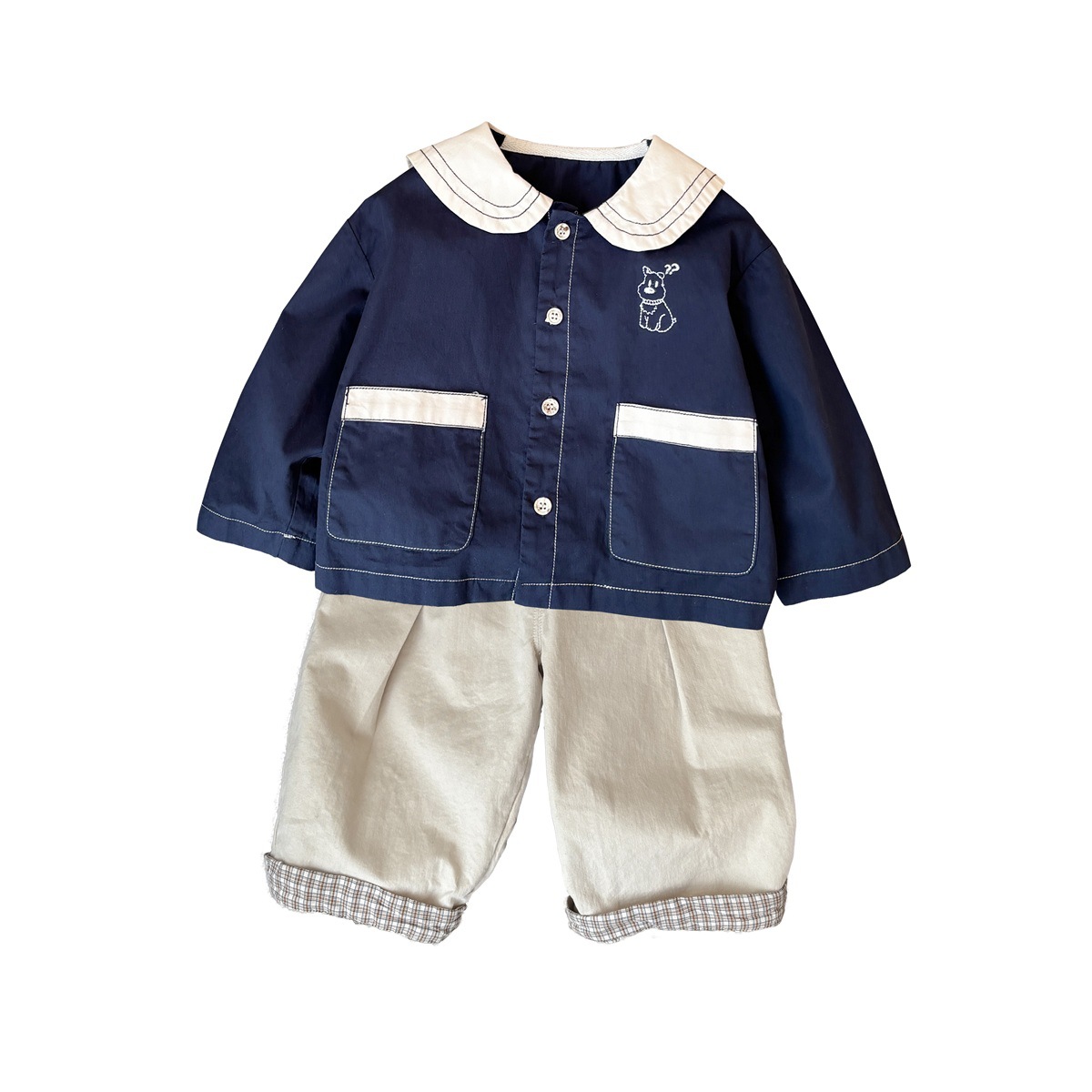 Outfit for Kids Three-Piece Ensemble for Boys Navy Collar Children's Clothing