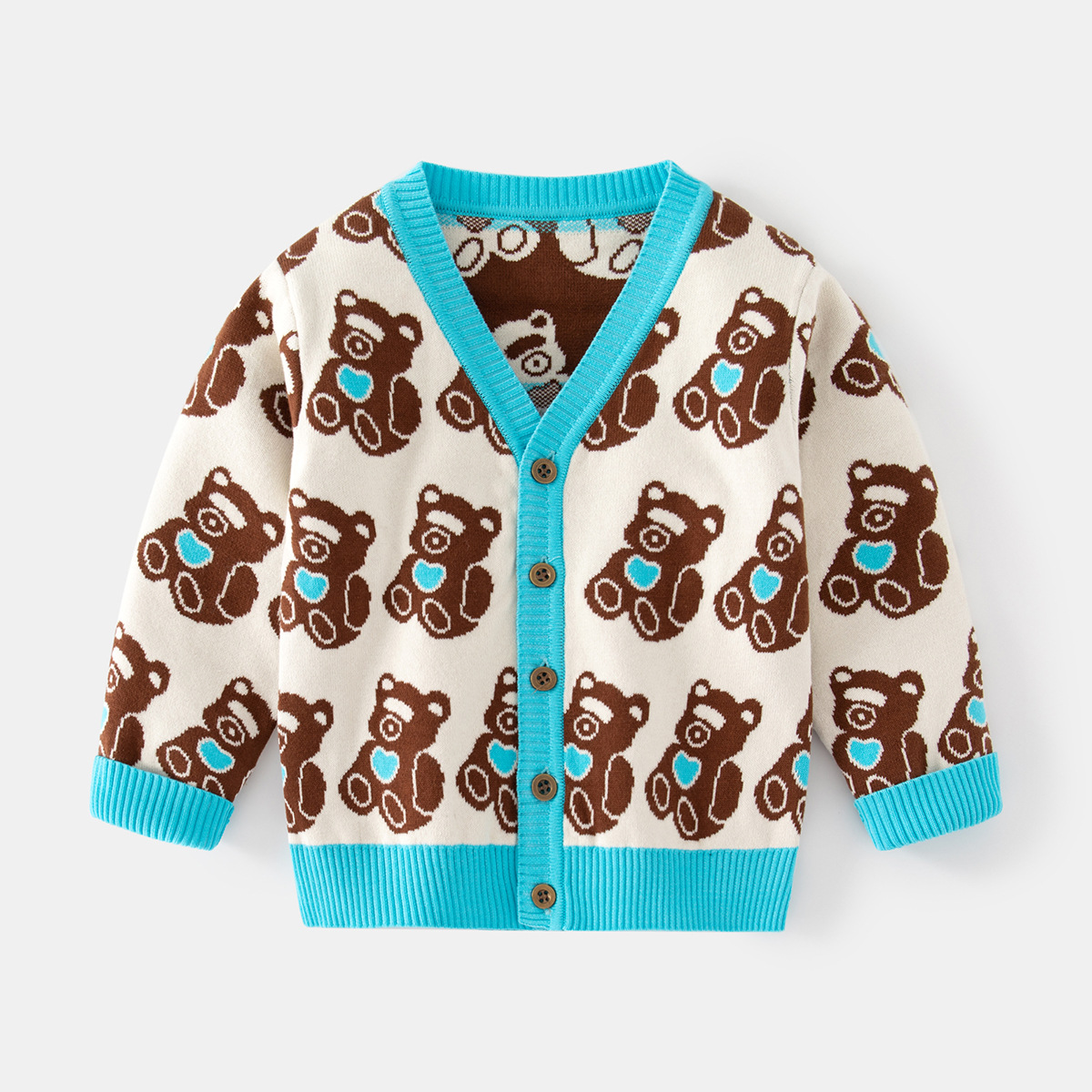 Fall Warm Single-Breasted Boy's Sweater V-Neck Cotton Knit Casual Cardigan Cartoon Bear Casual
