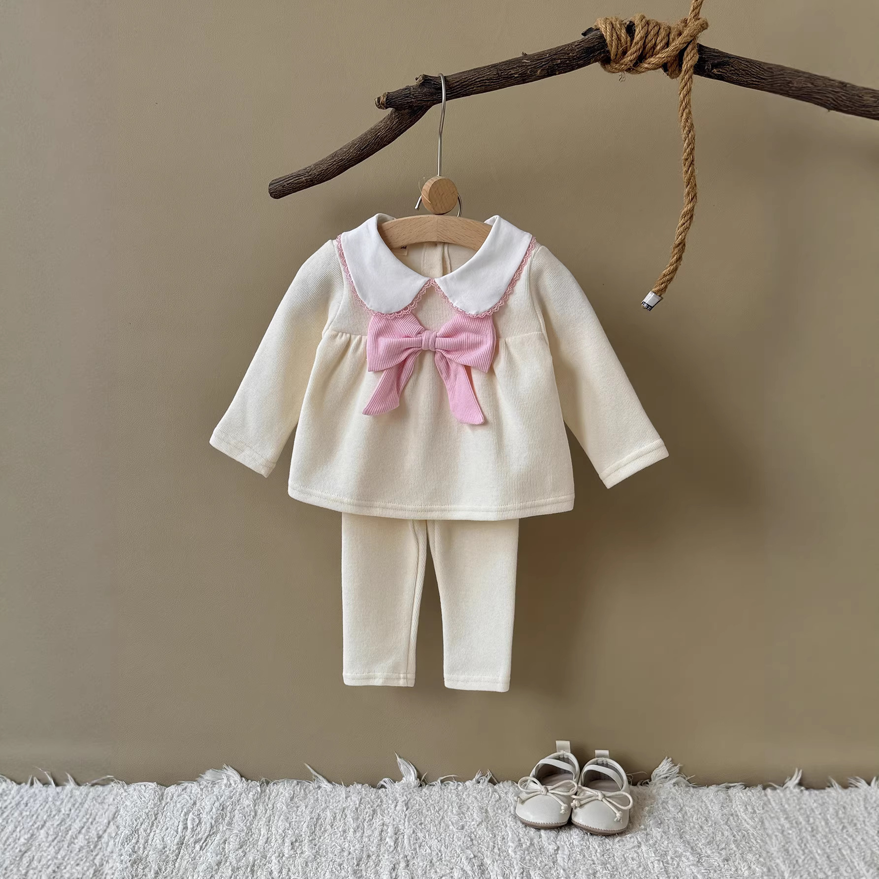 Solid color bow skirt pants baby split two-piece set