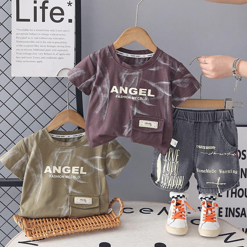 Workwear short sleeved thin children's and baby two-piece set
