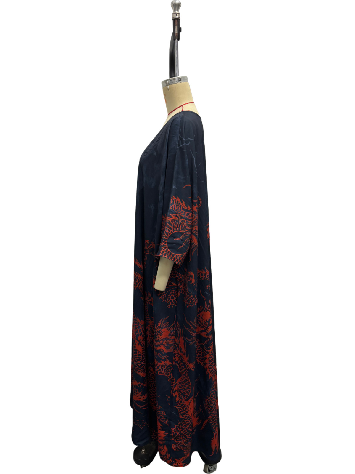 Women's Dragon Print Maxi Dress - fabric texture and drape detail