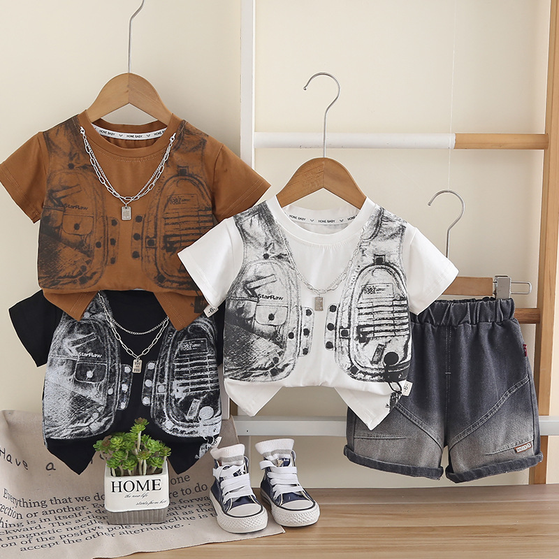 Short sleeved jeans baby children's clothing two-piece set