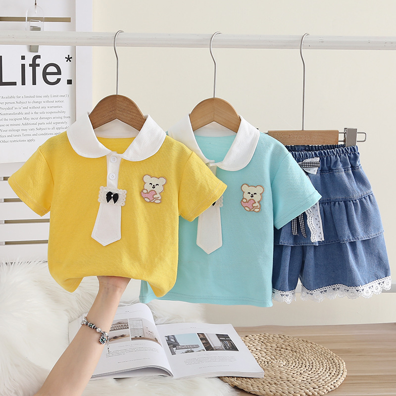 Baby girl thin casual collar two-piece set