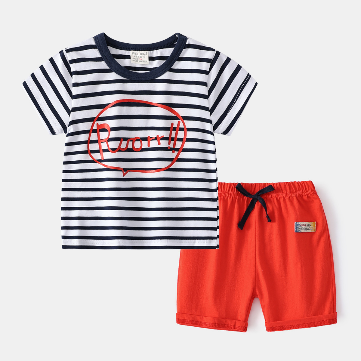 Casual Striped Cotton Short Sleeve Set for Boys, Short Sleeve and Shorts Outfit
