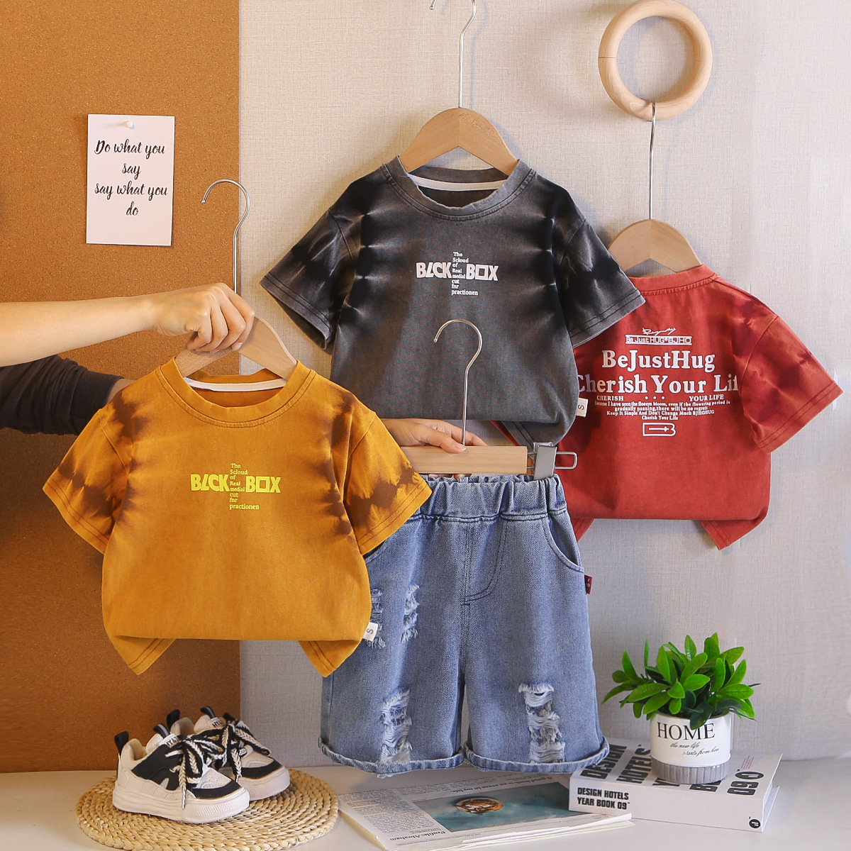 Summer tie dye short sleeved two-piece set for children