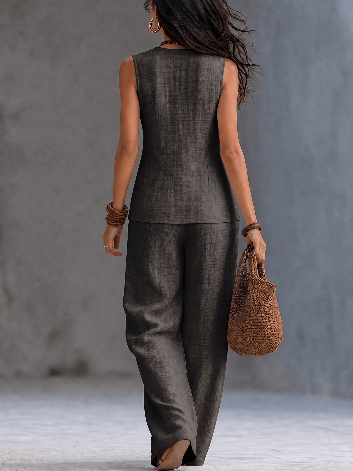 V-neck sleeveless top and wide leg pants set size chart – US women's sizing guide S to XXL