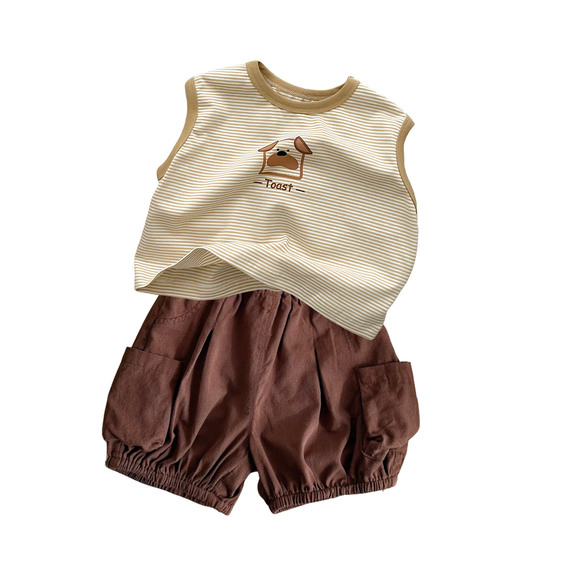 Summer Boy's Two-Piece Outfit Clothes for Toddlers, Sleeveless T-Shirt with Dog Print and Short