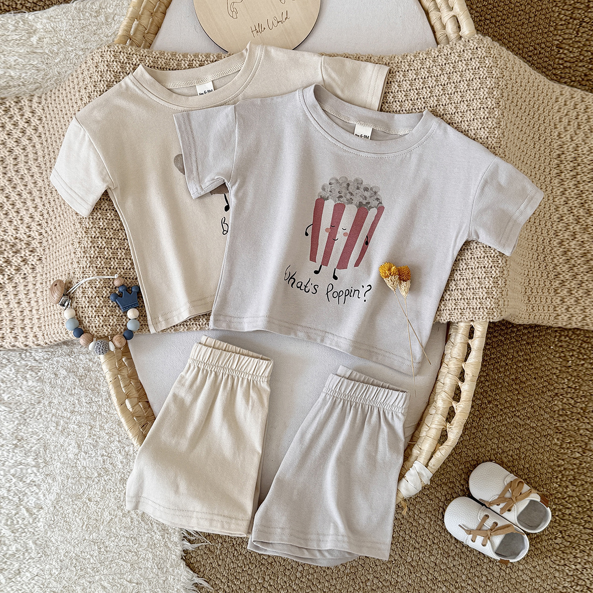 Pocket french fries short sleeved casual shorts two-piece set