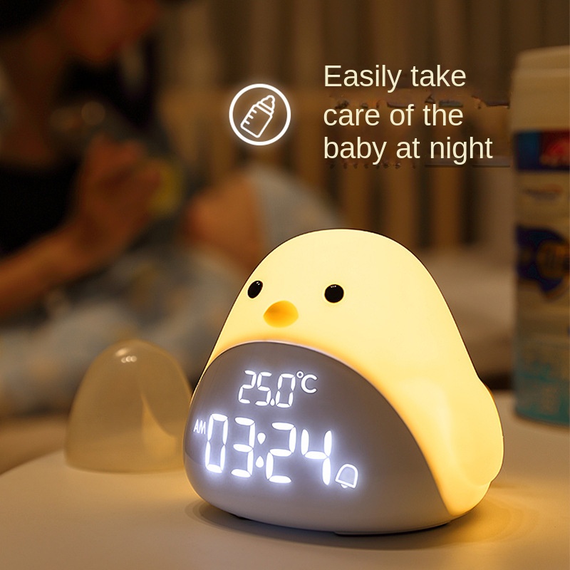 Time Bird LED Bedside Night Light, Cartoon Student Quiet Electronic Clock with USB Charging for