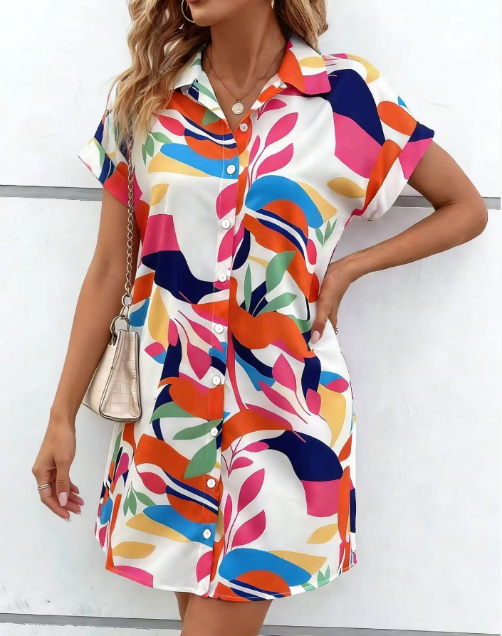 Women's tropical print midi dress product detail and packaging
