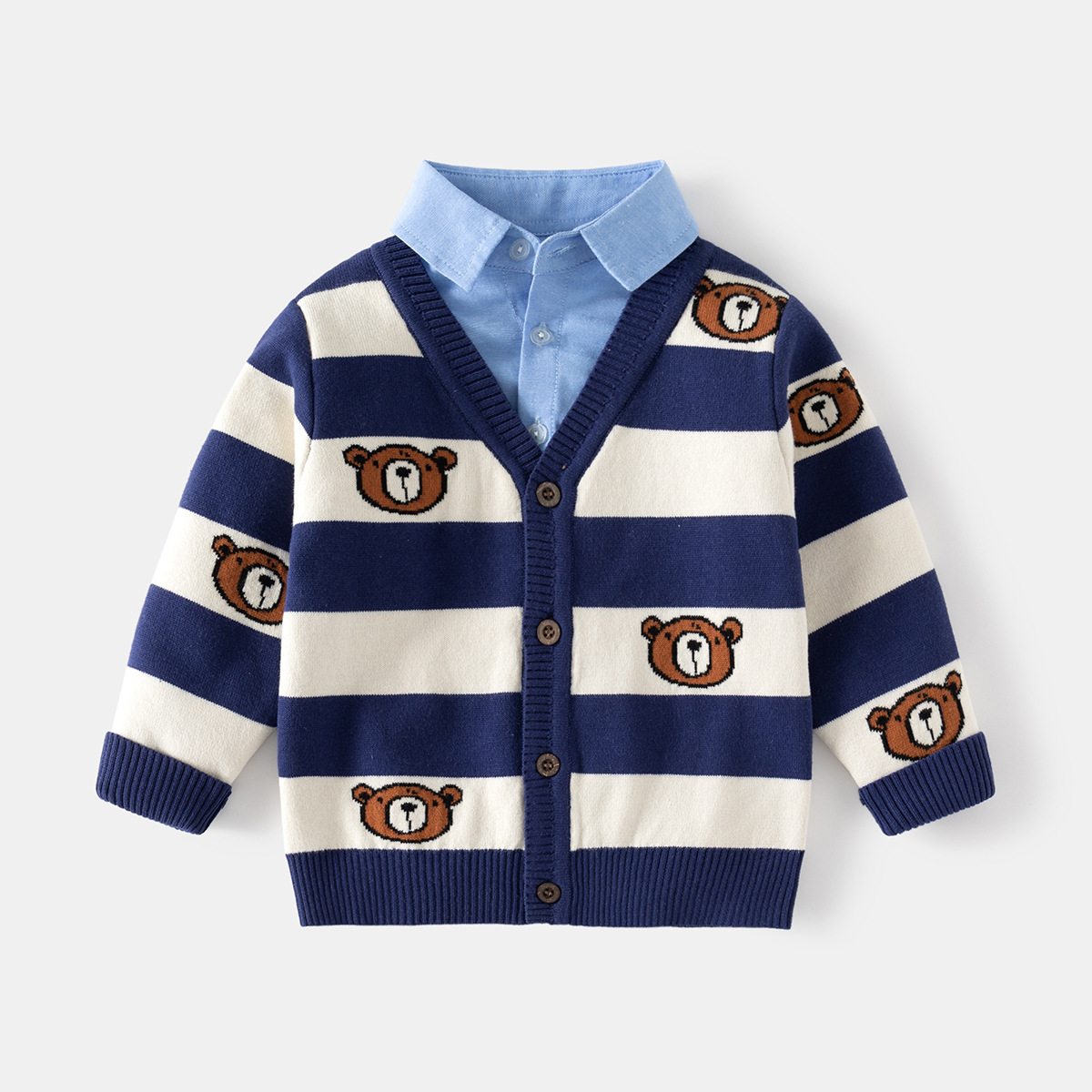 Boys' Knit Sweater Autumn Children's Striped Shirt Collar Sweater Set