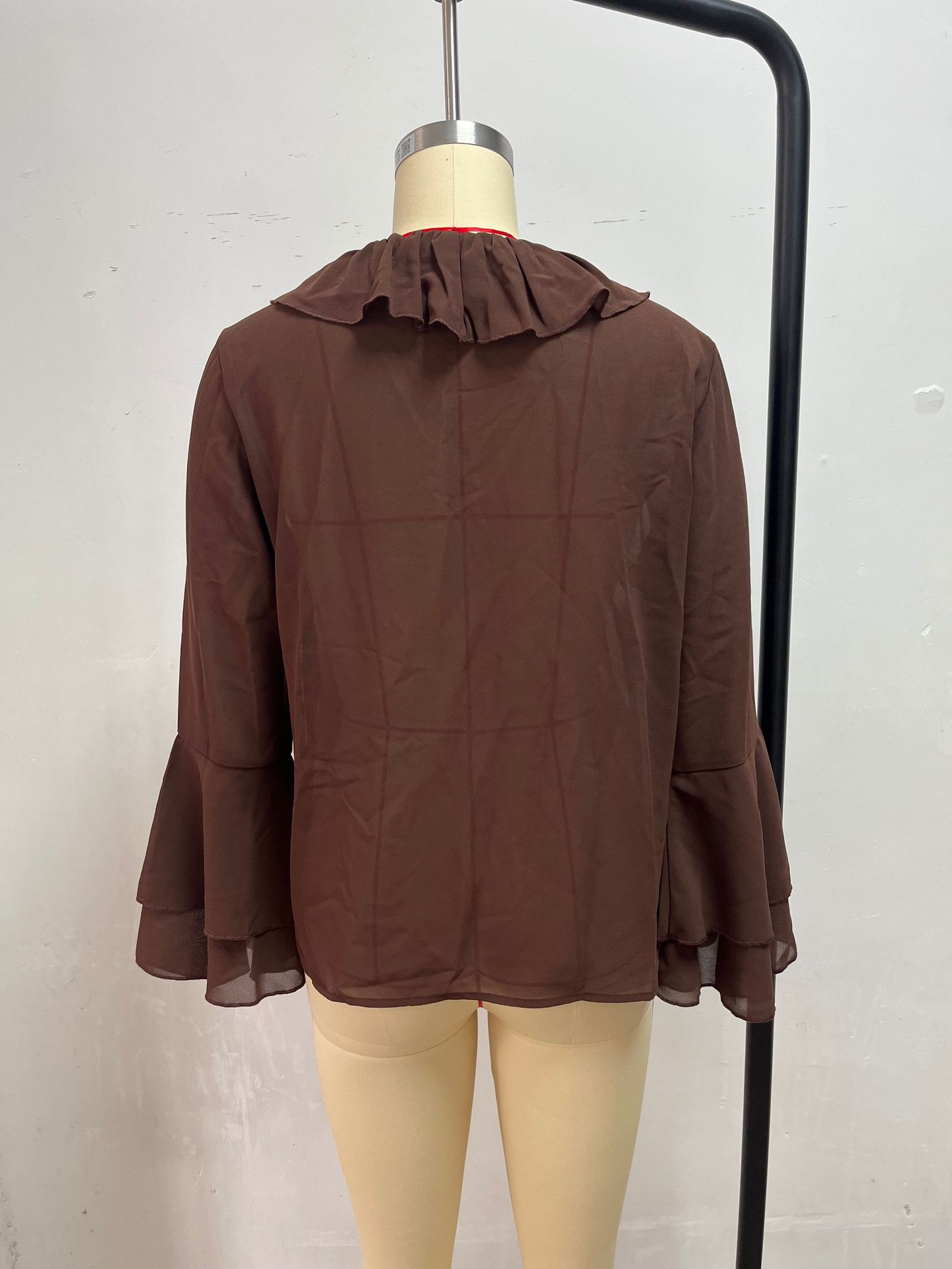 Women's ruffle blouse — Coffee Brown color styled look