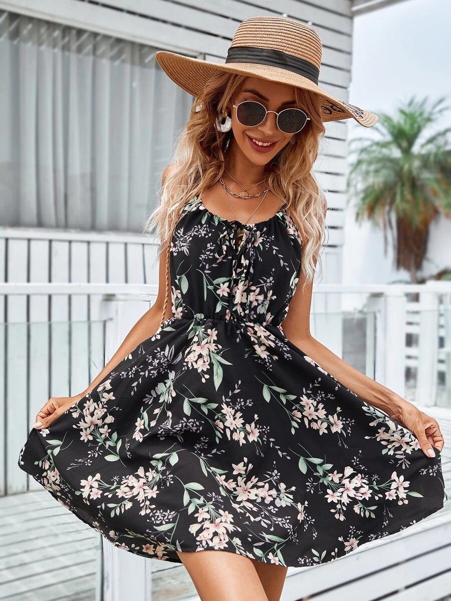 Women's pink floral dress summer vacation styling