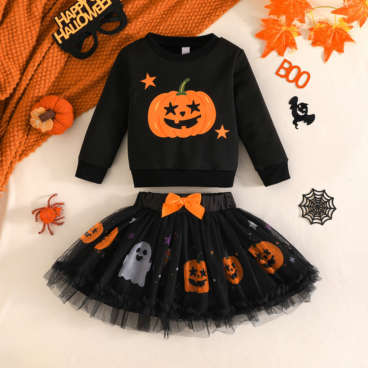 Pumpkin Hoodie Ghost Mesh Skirt Costume for Girls detail image 22