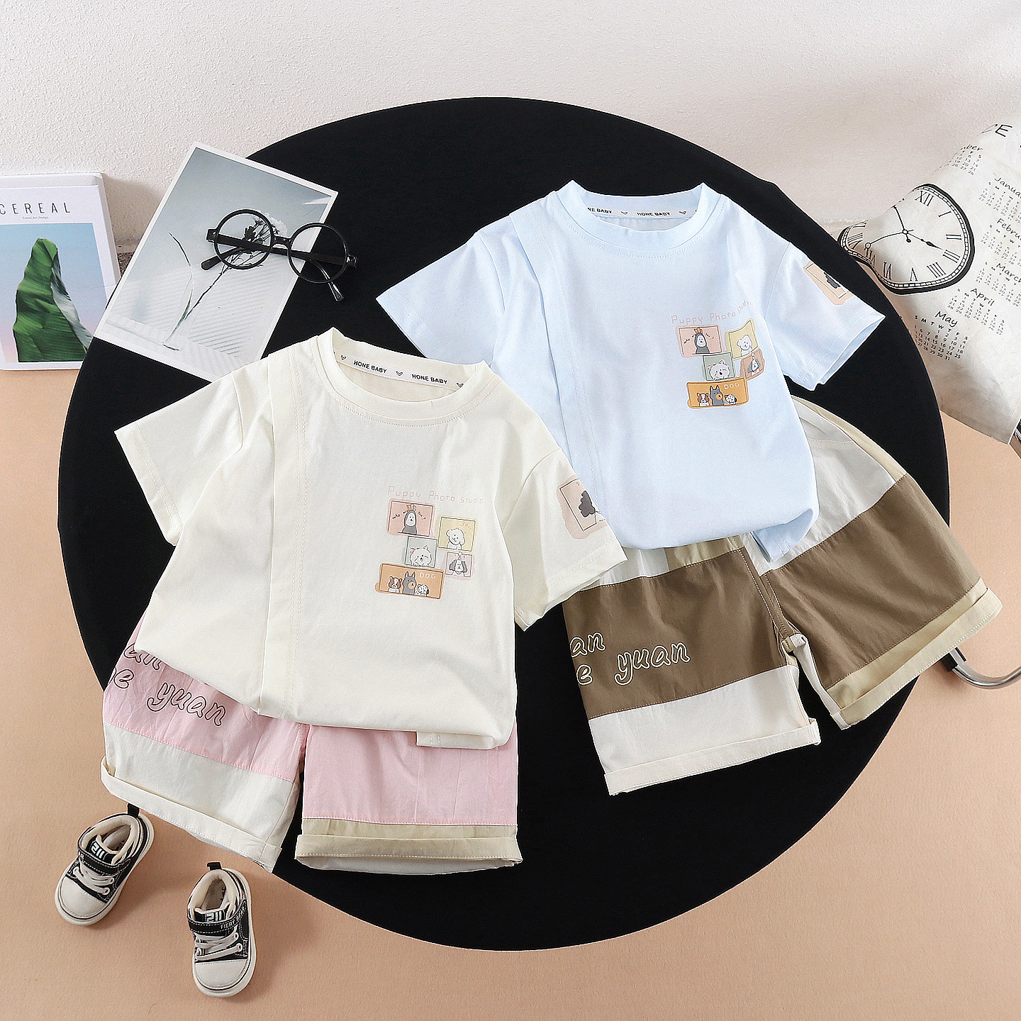 Cartoon short sleeved shorts baby clothes two-piece set