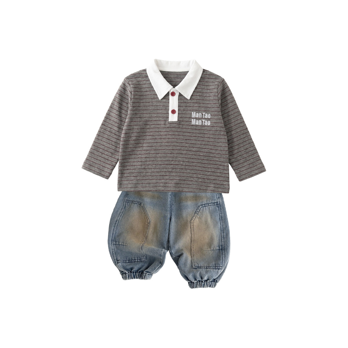 Stripe Shirt Color-blocked Jeans Two-piece Outfit for Toddlers