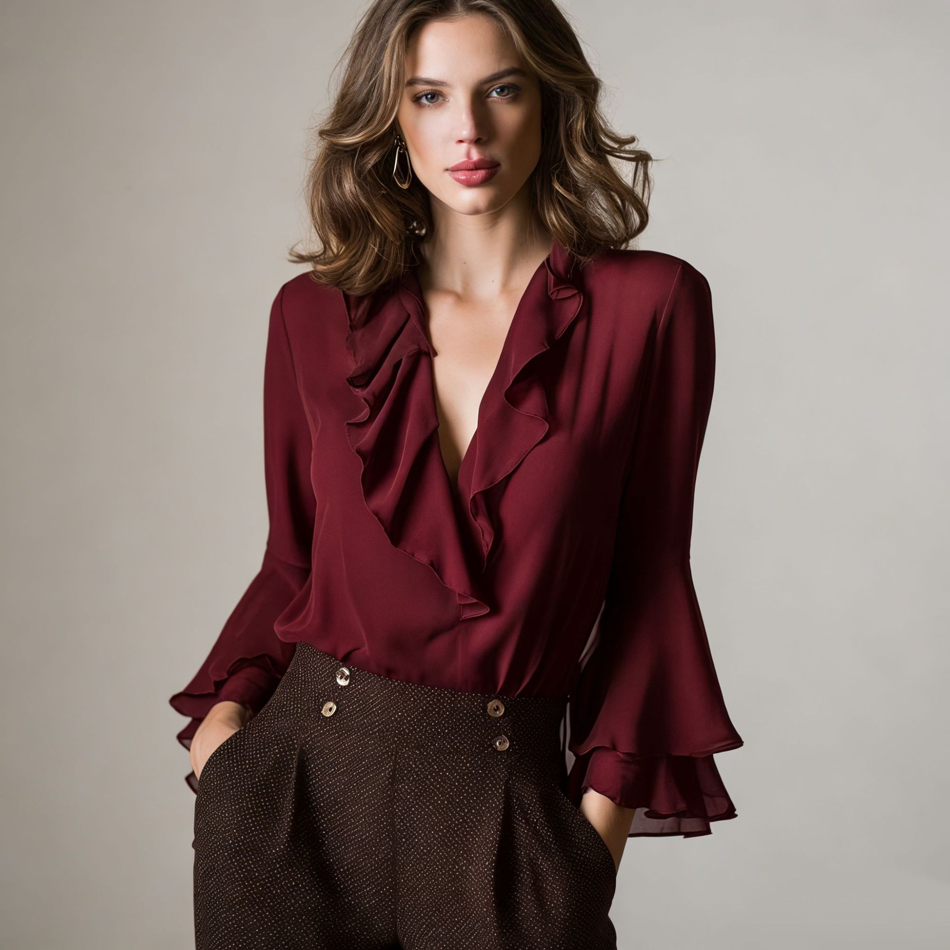 Women's ruffle blouse — fabric and ruffle detail close-up