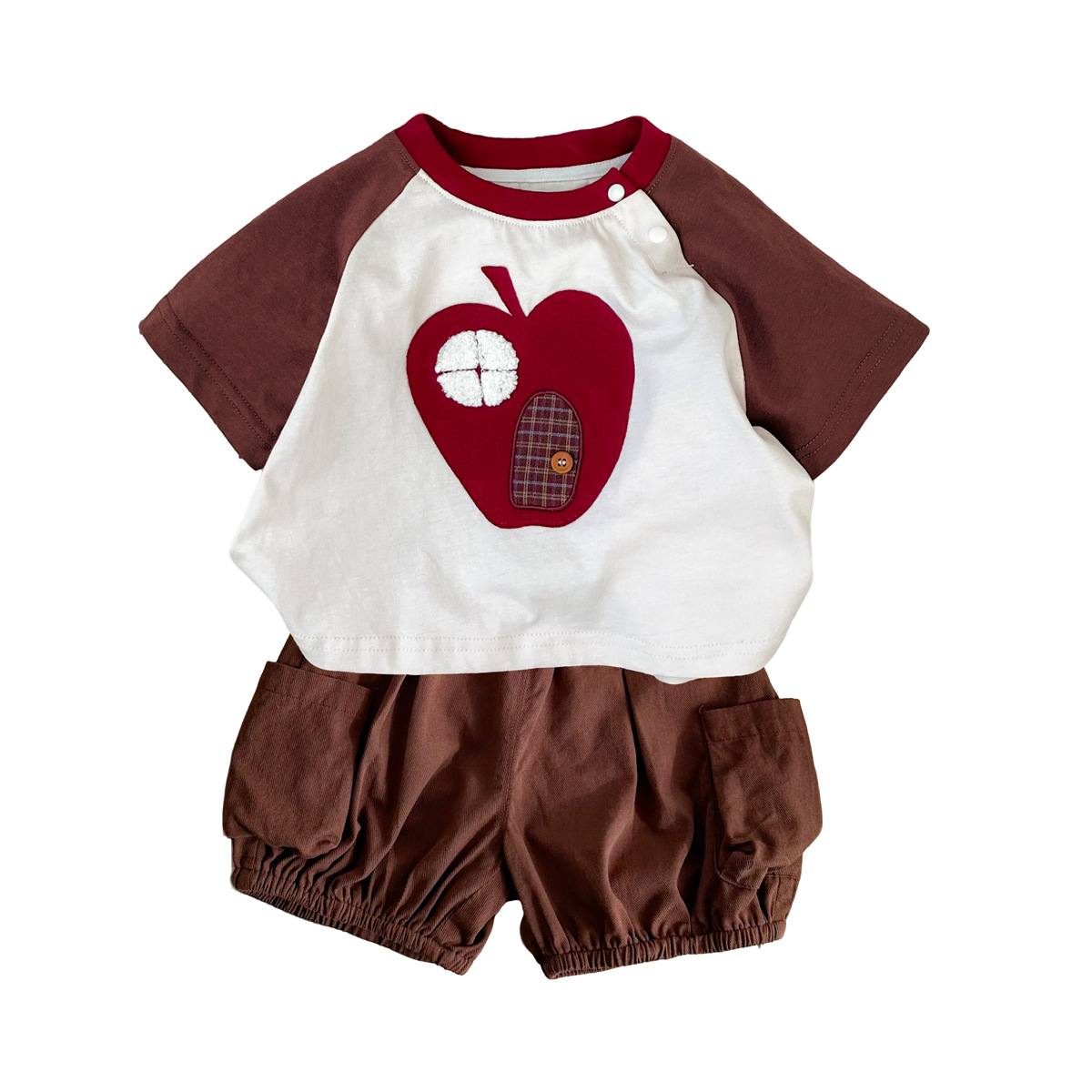Shoulder Sleeve Short Sleeve T-Shirt and Shorts, Lightweight Two-Piece Set, Baby Summer Clothing