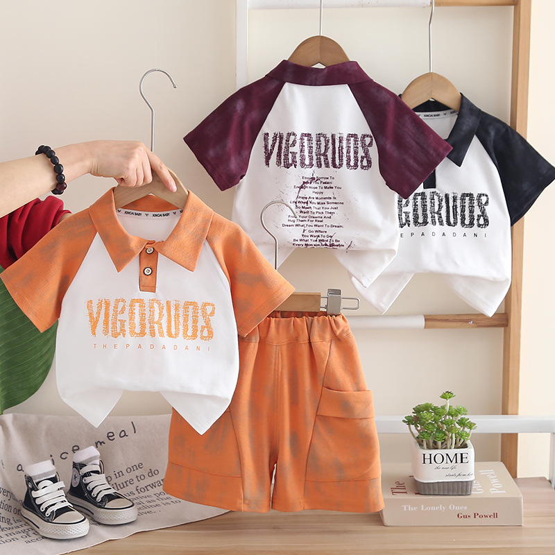 Letter polo shirt short sleeved two-piece set