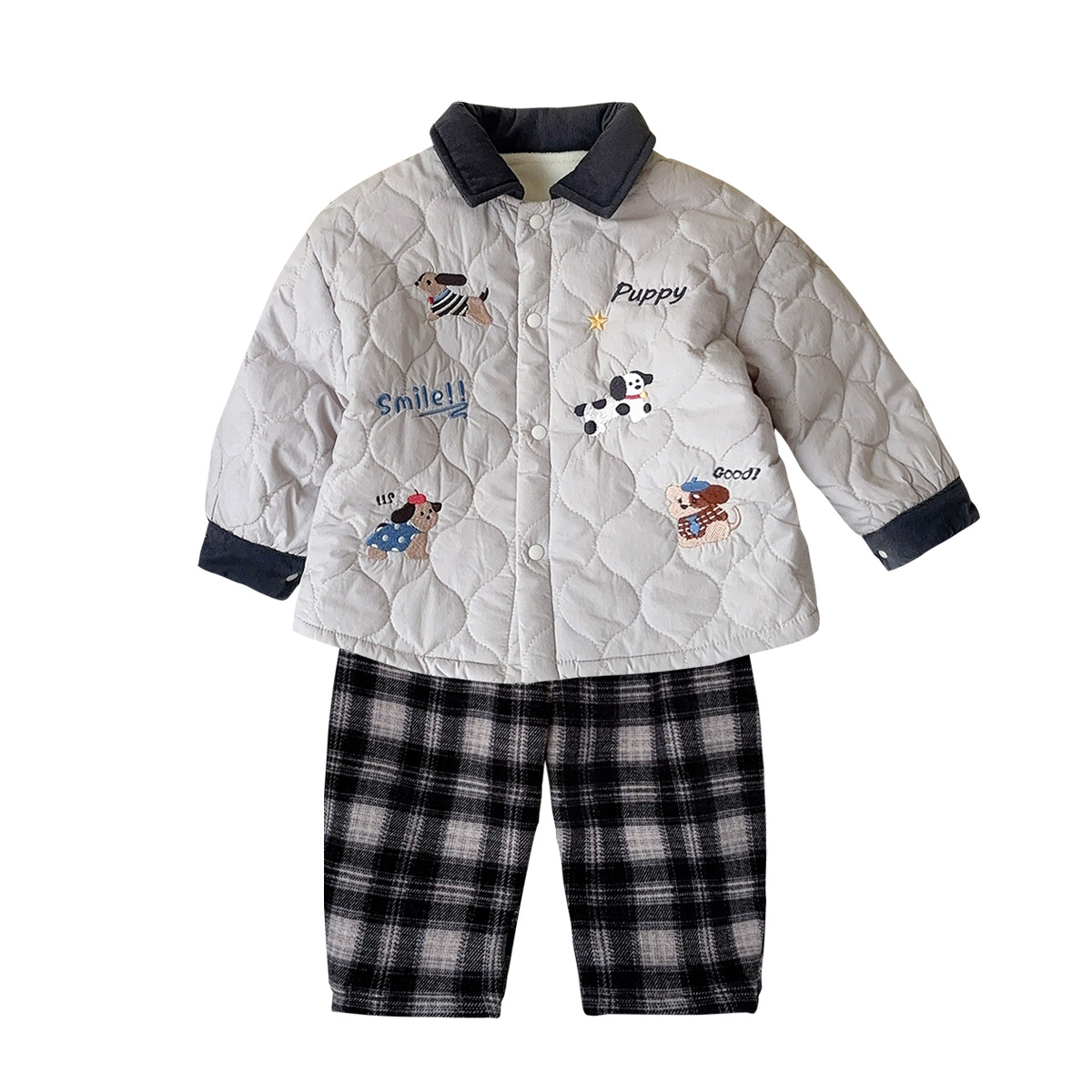 Cotton Blend Zipper Stand-up Collar Loose Fit 2-Piece Set for Toddlers