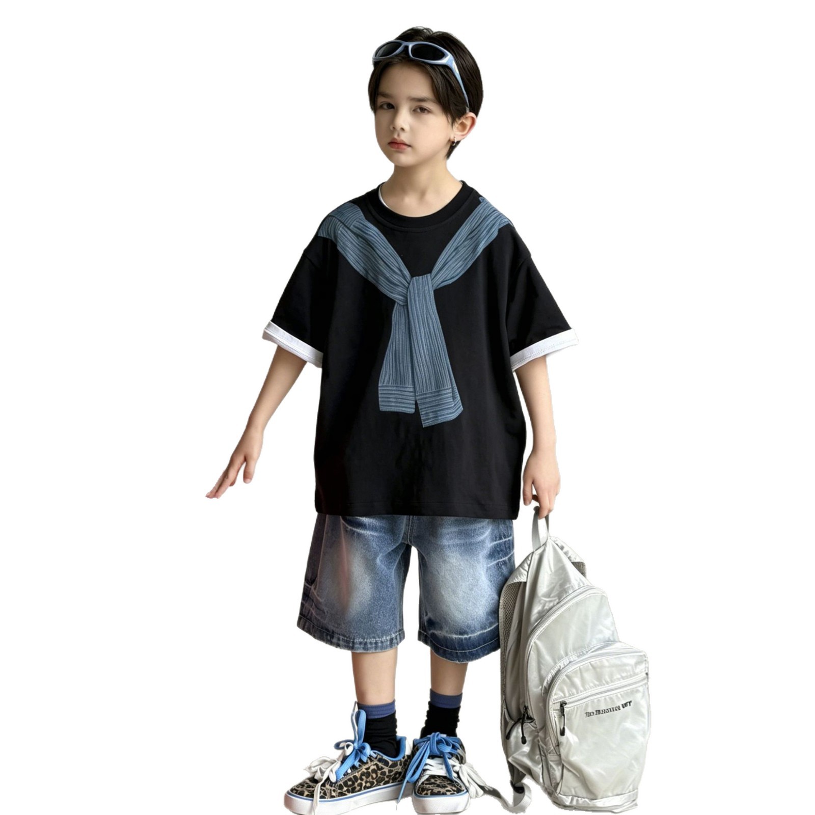 Children's printed pure cotton mid sleeved shirt