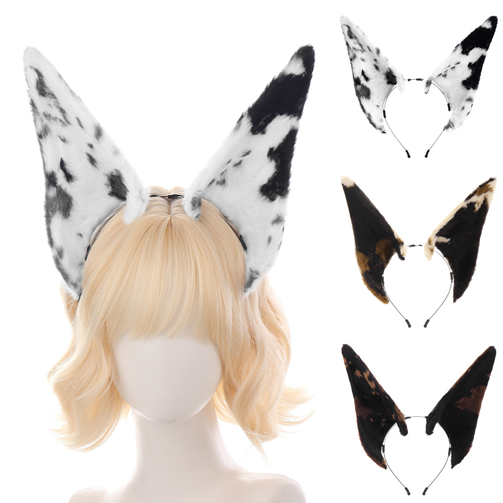 Halloween Realistic Doberman Ear Headband Cosplay Pointed Ears Irregular Spotted Wolf Dog Animal
