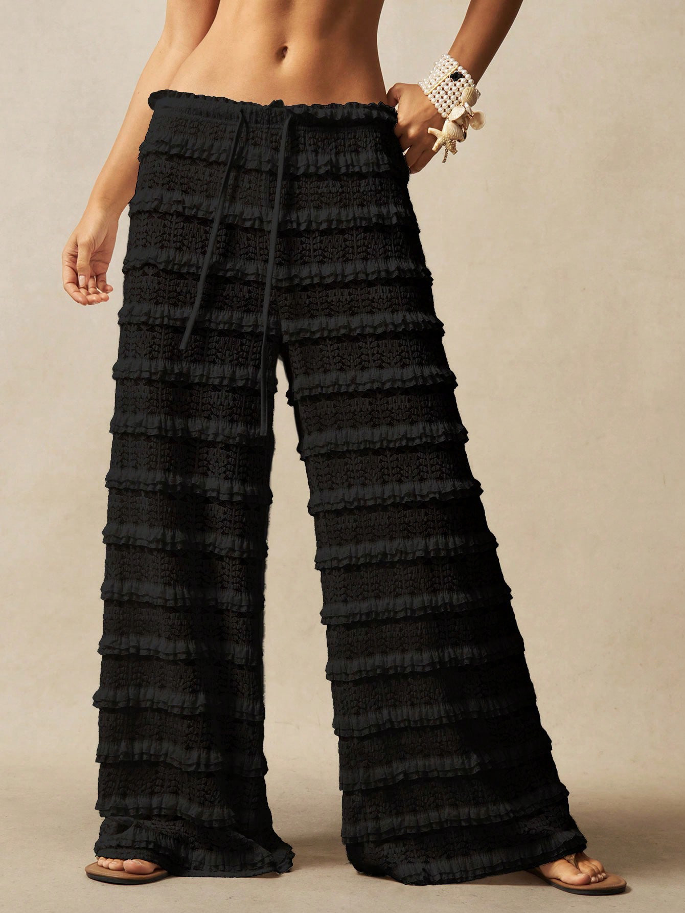 Women's lace wide-leg pants size comparison and fit guide