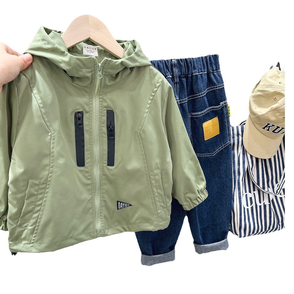 Casual Color Solid Outerwear, Trendy Windbreaker for Older Kids
