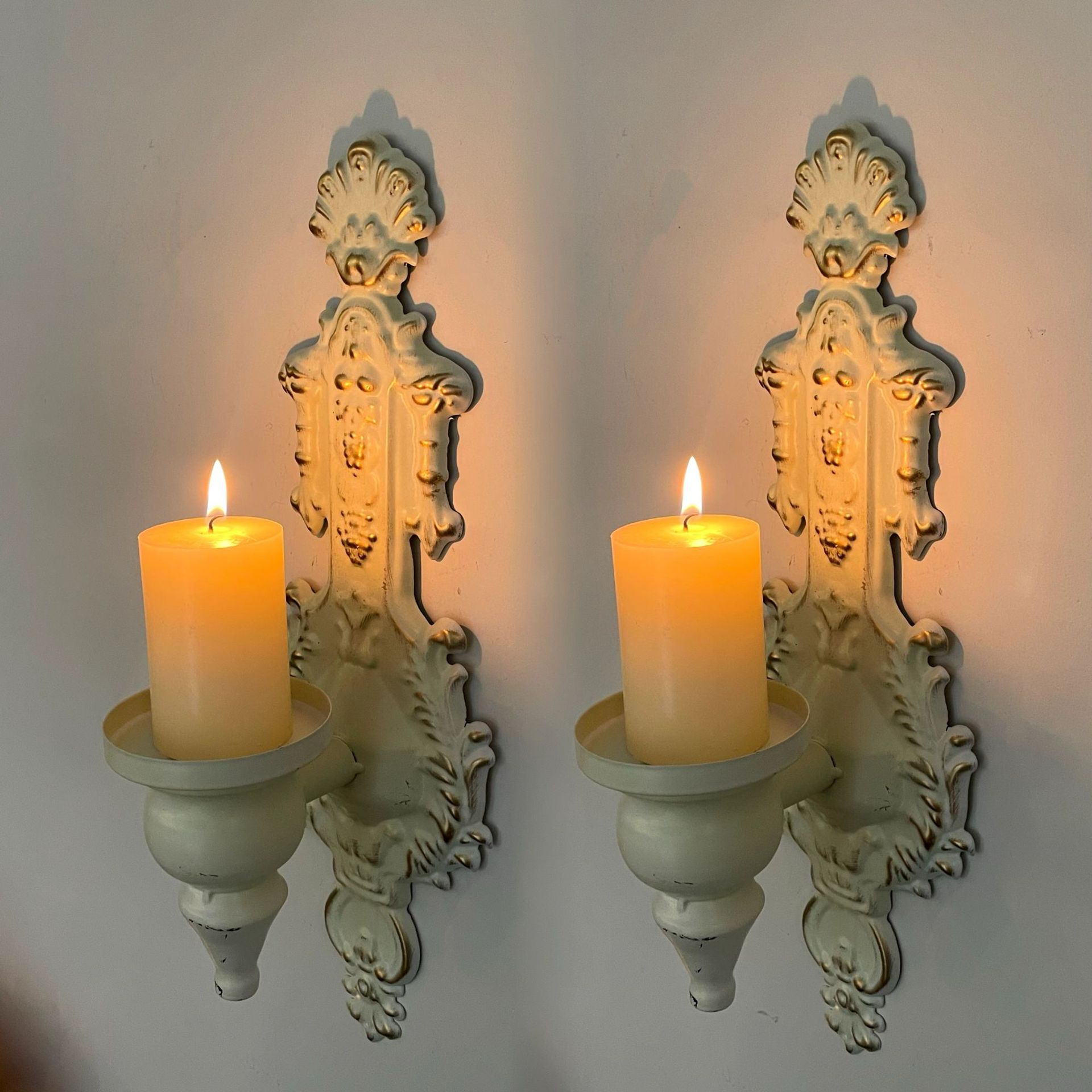 American Rustic Wall-Mounted Candle Holder, Iron Candle Stand, Country Cottage Style Home Decor