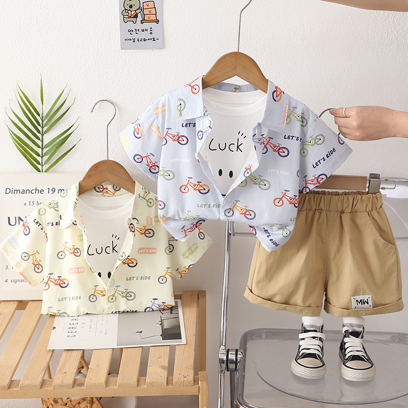 Boys' summer shirt short sleeved three piece set