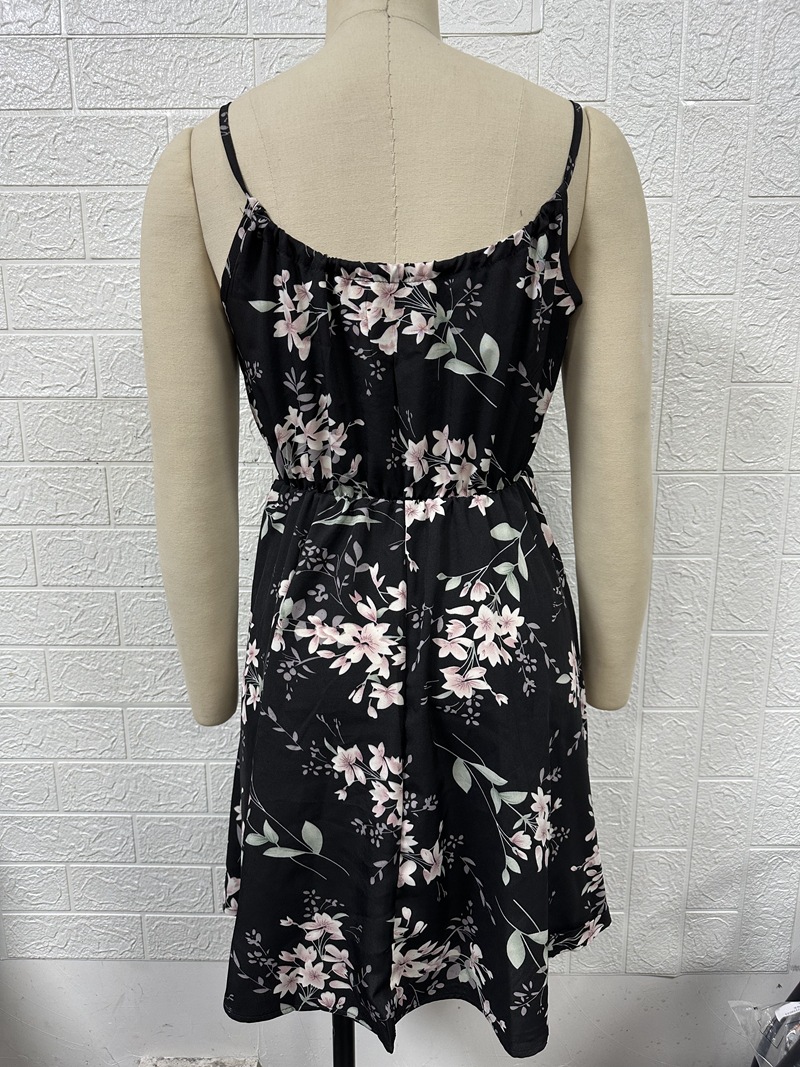 Floral midi dress tie-up neckline detail close-up