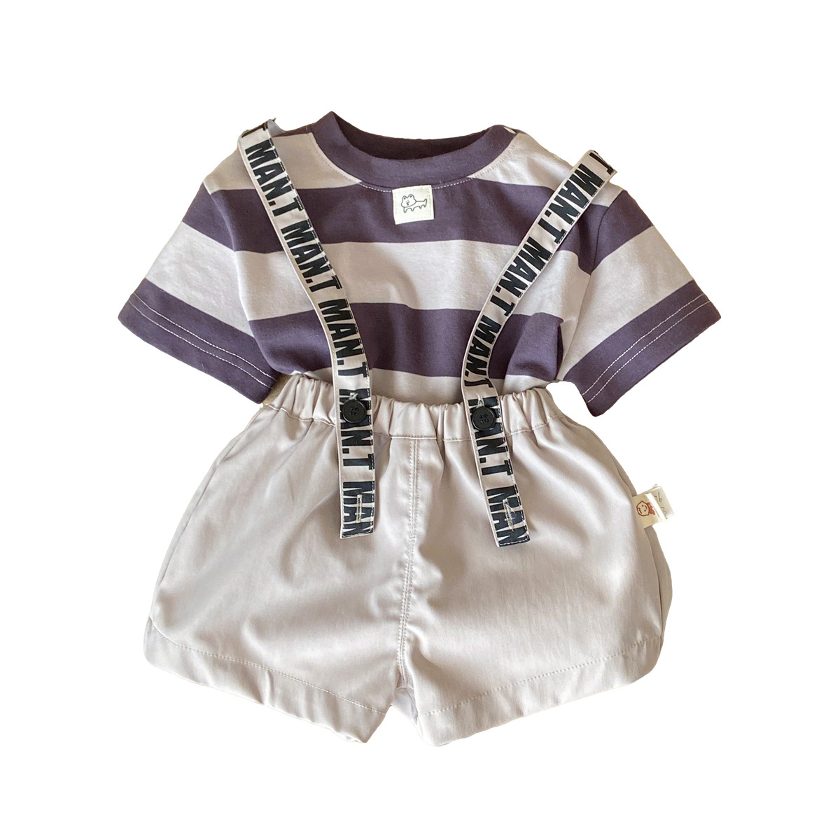 Soft and Comfortable Striped T-shirt with Matching Overalls Shorts Set for Toddlers