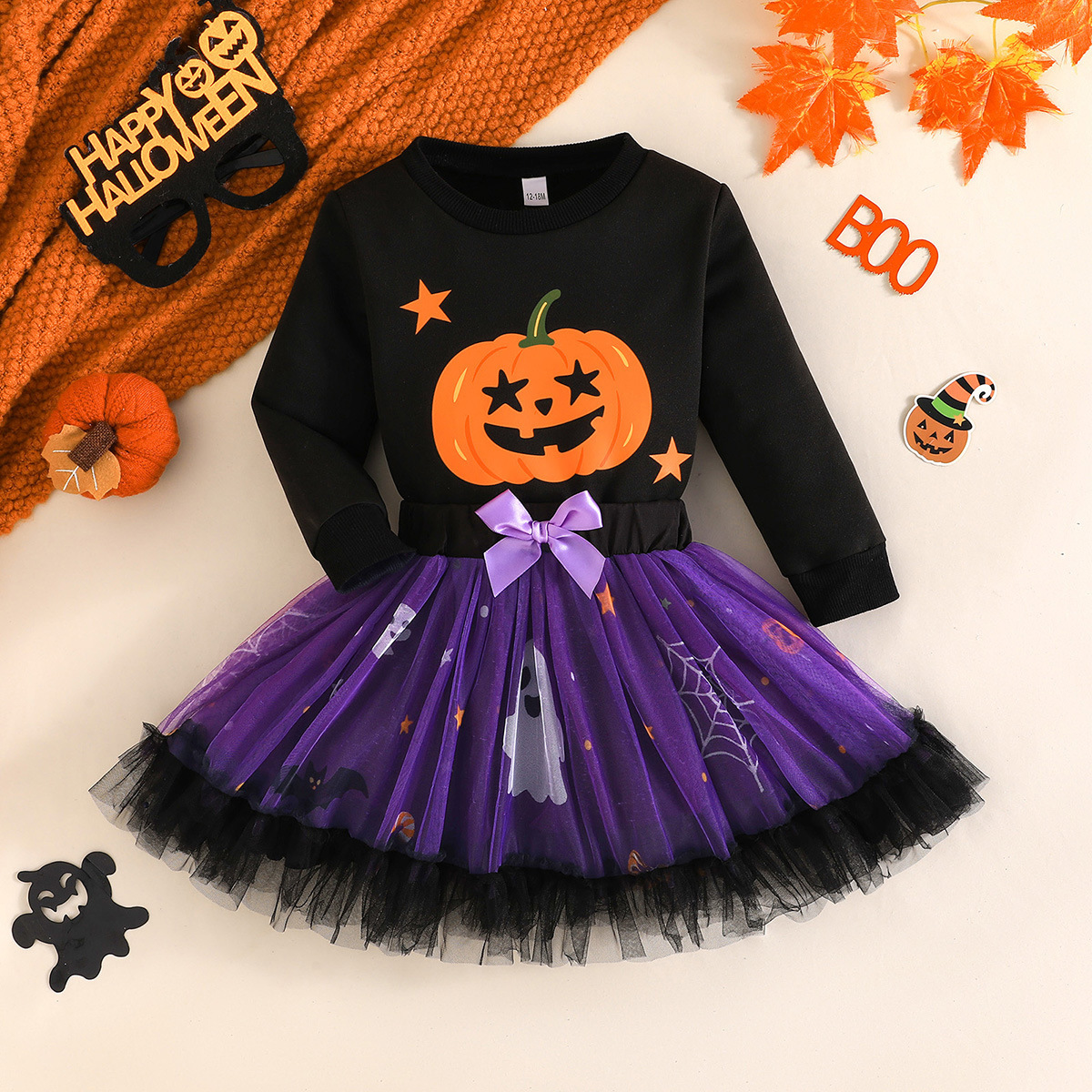 Pumpkin Hoodie Ghost Mesh Skirt Costume for Girls detail image 10
